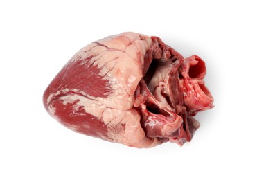 One raw pork heart isolated on white, top view