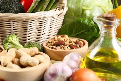 Photo of Healthy food. Different fresh products on table, closeup