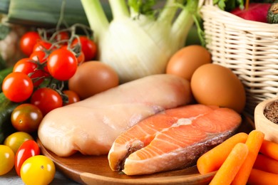 Healthy food. Different fresh products on table, closeup