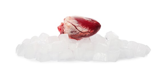 Photo of Heart and ice cubes on white background