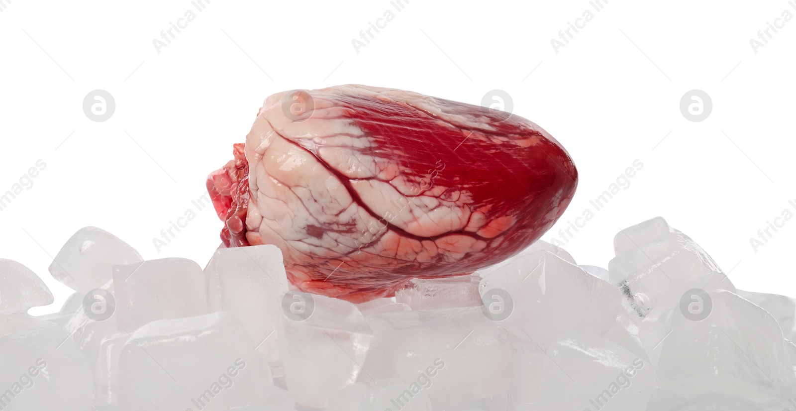 Photo of Heart and ice cubes on white background