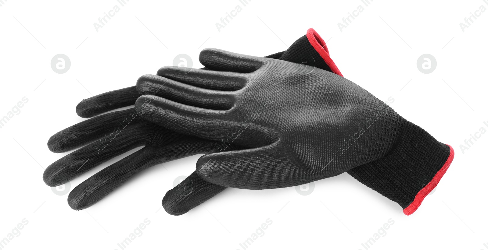 Photo of Protective gloves isolated on white. Safety equipment