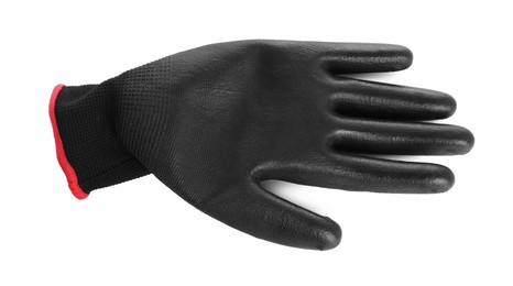 Photo of Protective glove isolated on white, top view. Safety equipment