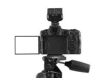 Professional camera isolated on white. Photo studio equipment