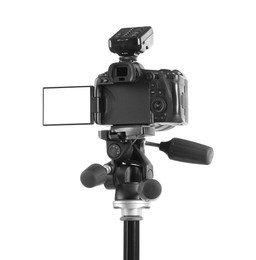 Professional camera isolated on white. Photo studio equipment