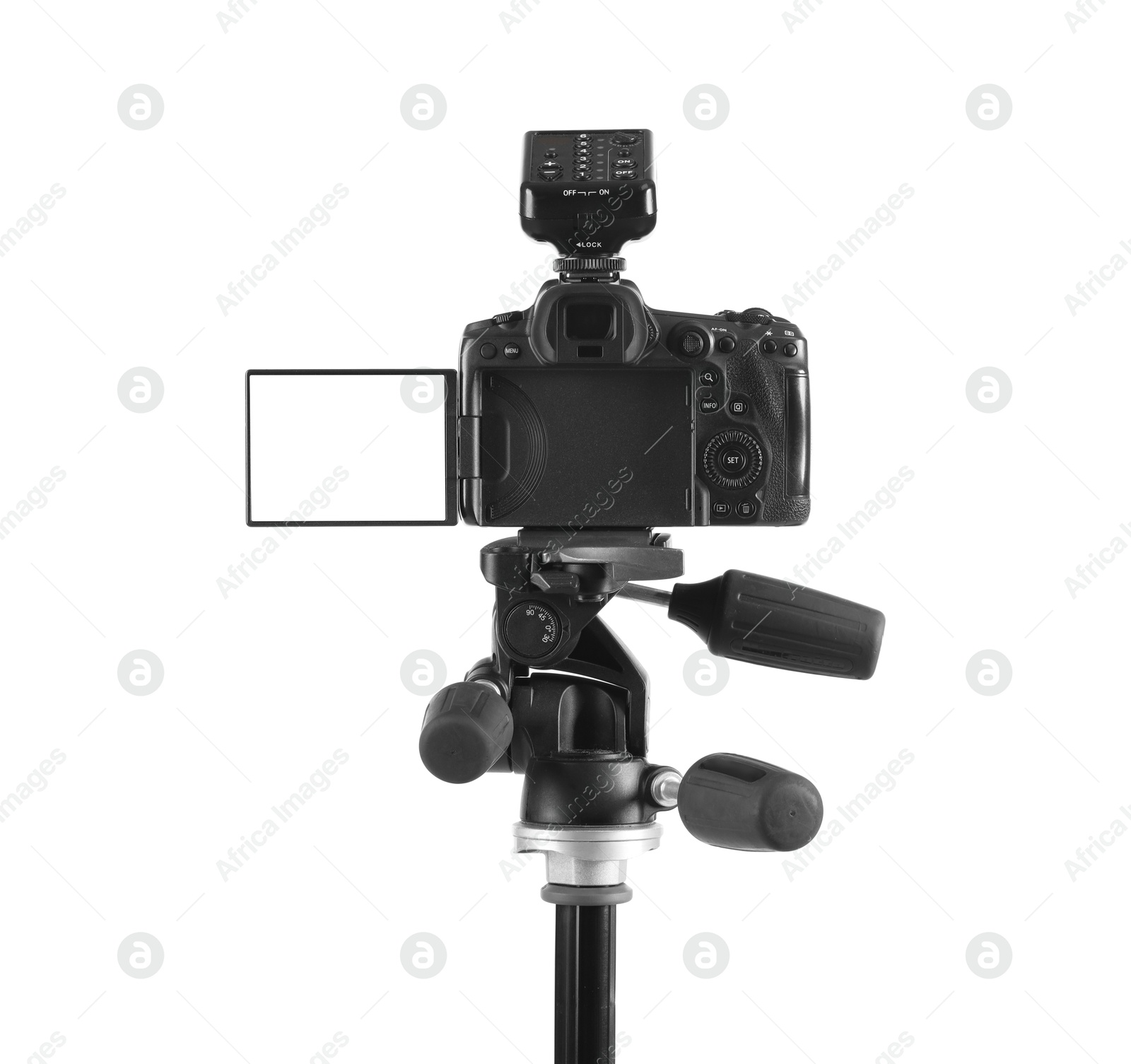 Photo of Professional camera isolated on white. Photo studio equipment