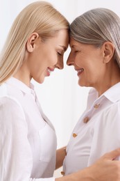 Photo of Family portrait of young woman and her mother on white background