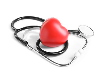 Stethoscope and red heart isolated on white