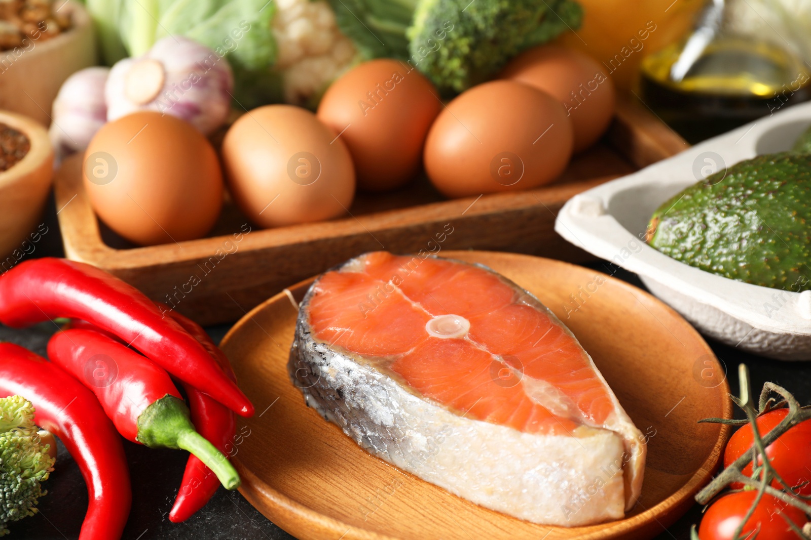 Photo of Many different healthy food on table, closeup