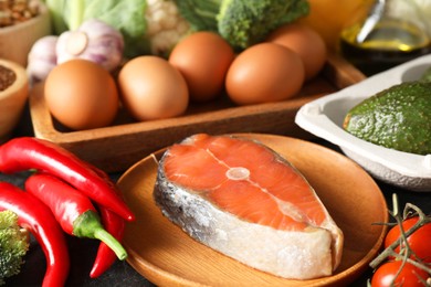 Many different healthy food on table, closeup