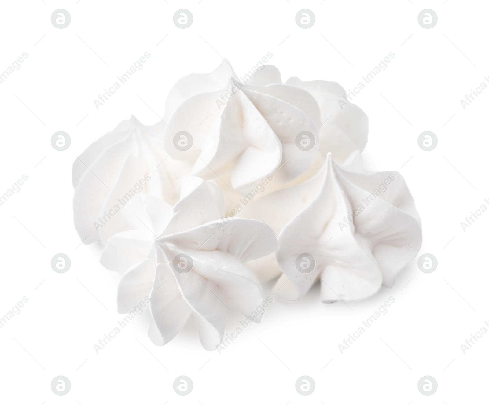 Photo of Many delicious meringue cookies isolated on white