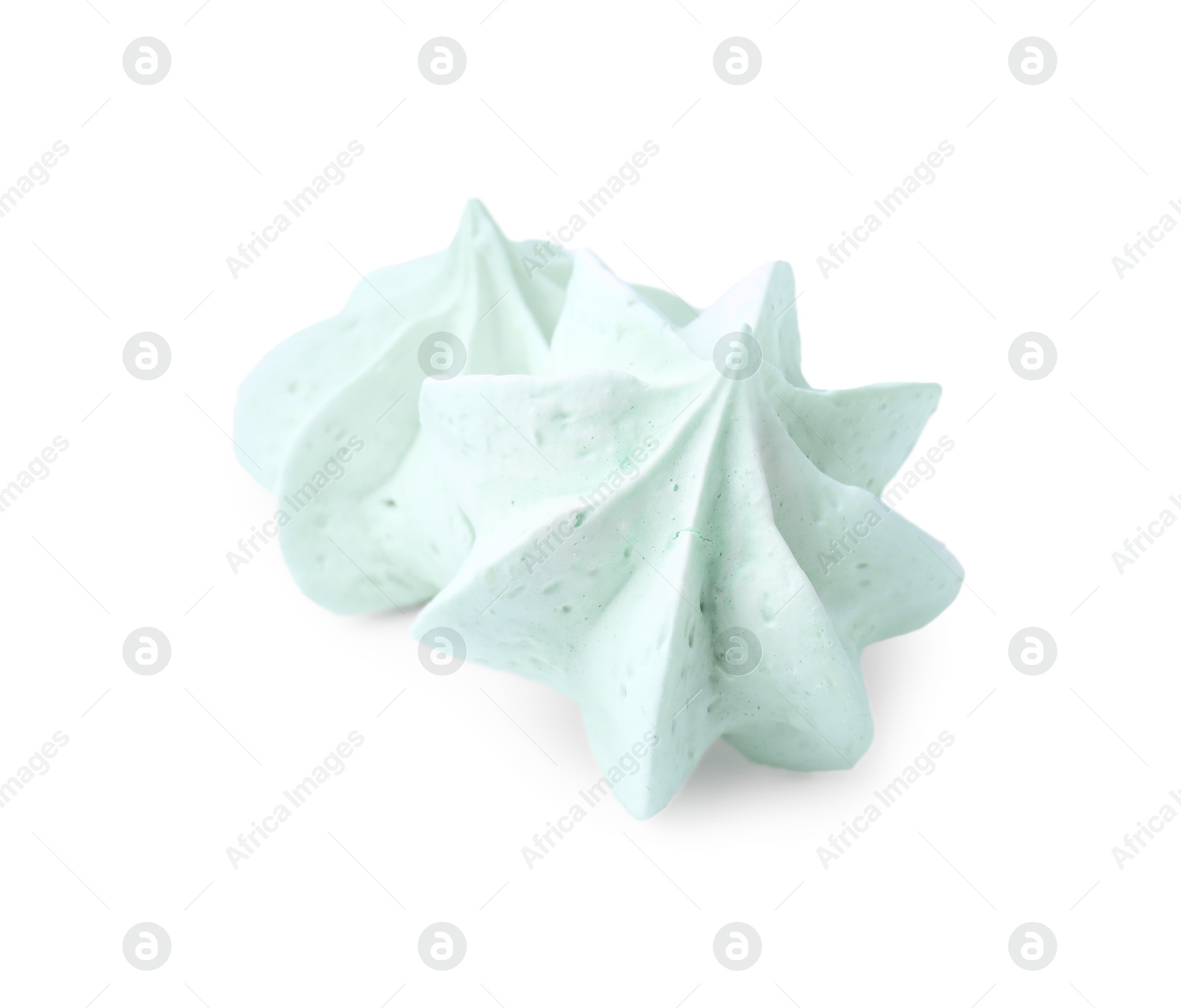 Photo of Two delicious meringue cookies isolated on white