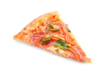 Piece of delicious pizza Diablo isolated on white