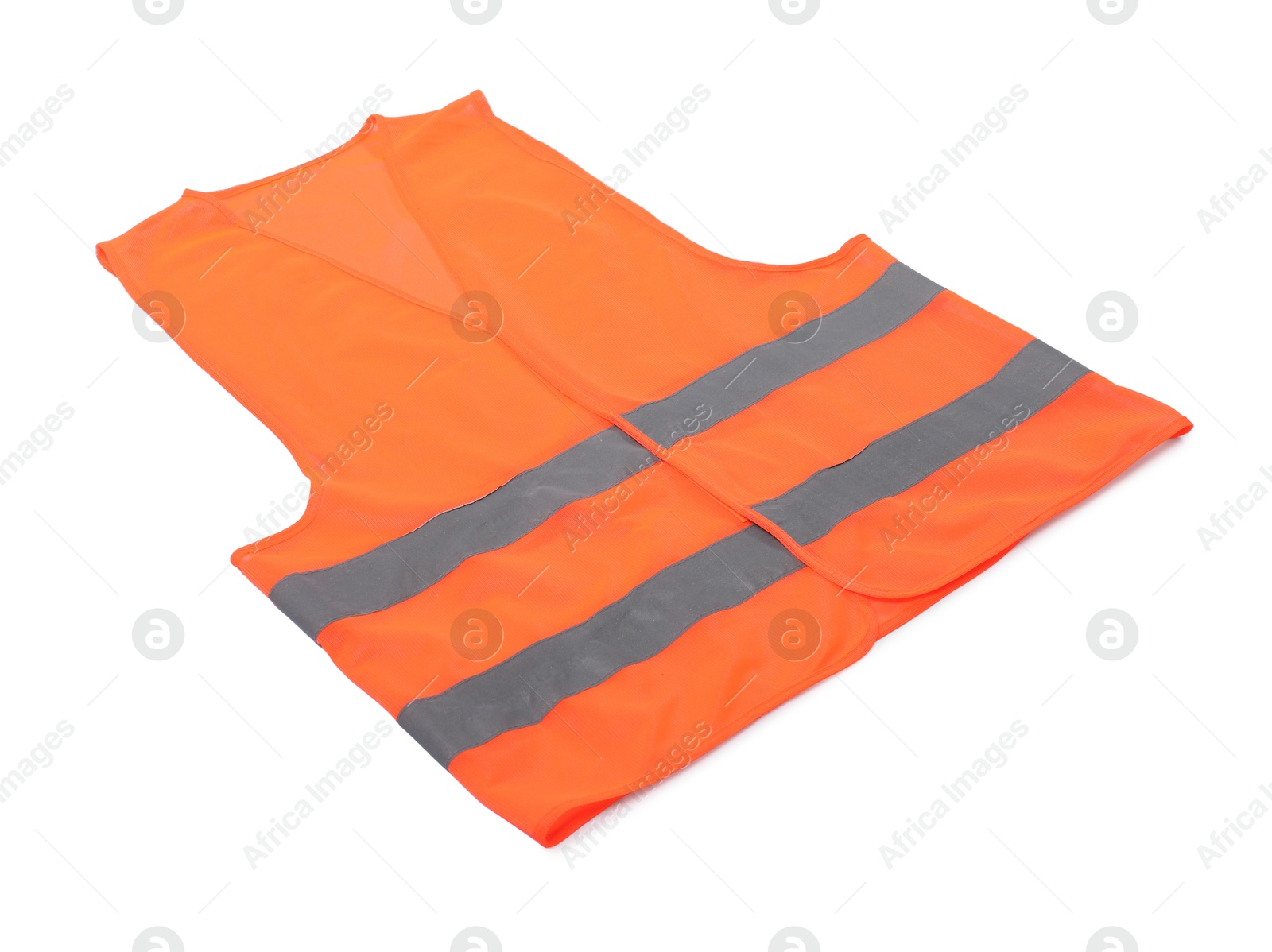 Photo of Orange reflective vest isolated on white. Safety equipment