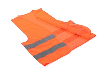 Orange reflective vest isolated on white. Safety equipment