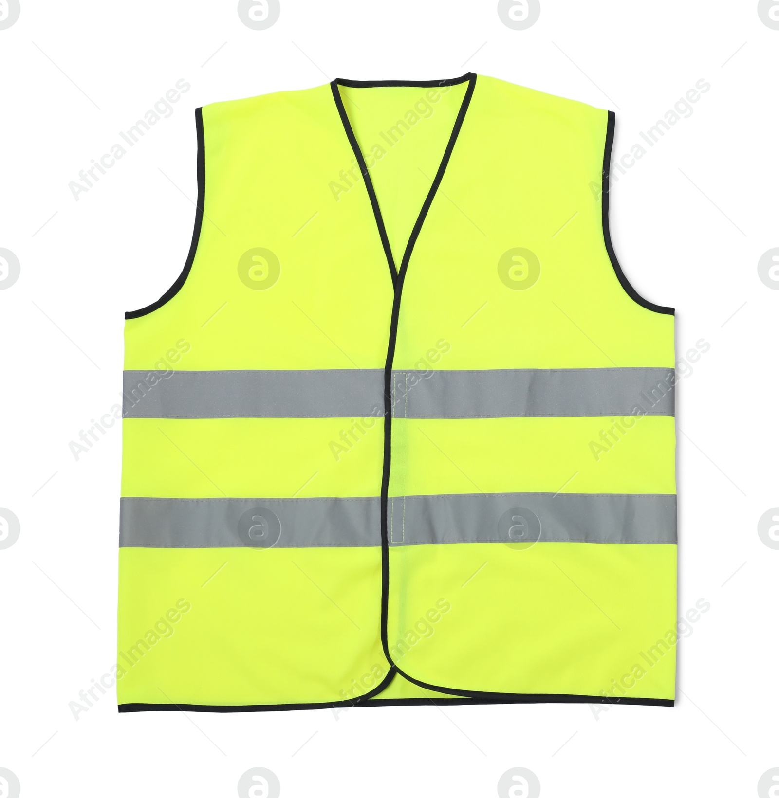 Photo of Reflective vest isolated on white, top view. Safety equipment