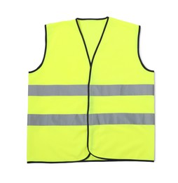 Reflective vest isolated on white, top view. Safety equipment