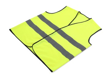 Photo of Reflective vest isolated on white. Safety equipment