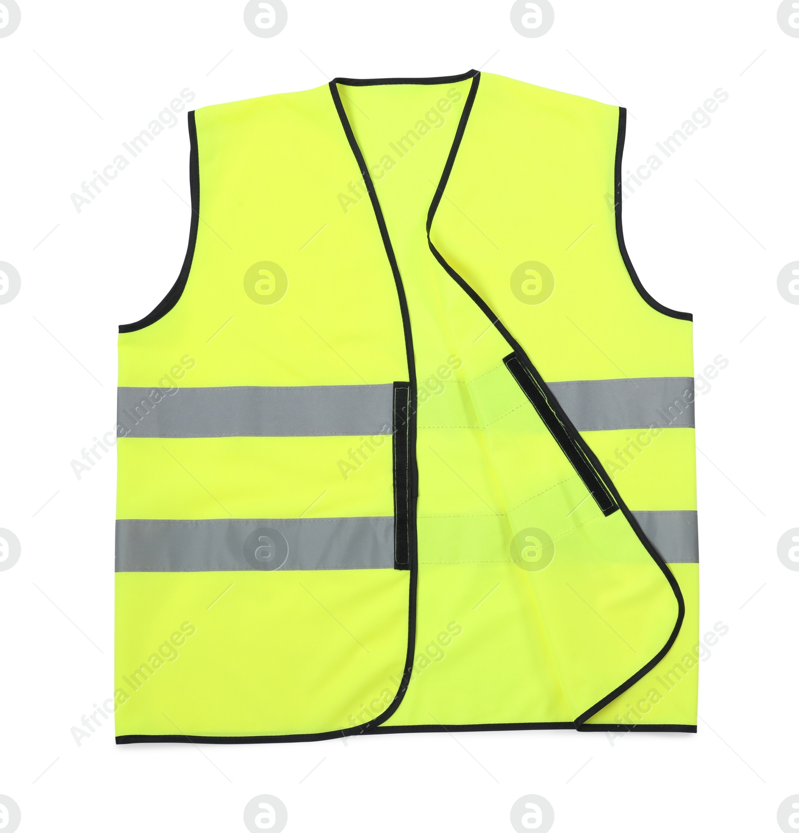 Photo of Reflective vest isolated on white, top view. Safety equipment