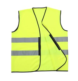 Reflective vest isolated on white, top view. Safety equipment