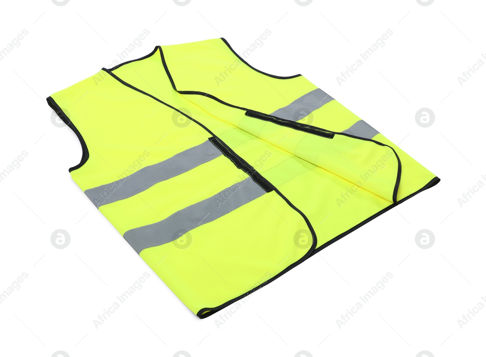 Photo of Reflective vest isolated on white. Safety equipment