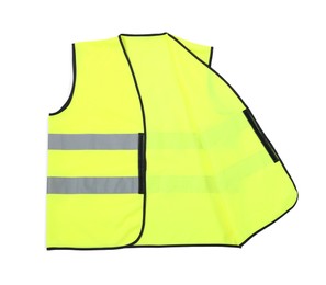 Reflective vest isolated on white, top view. Safety equipment