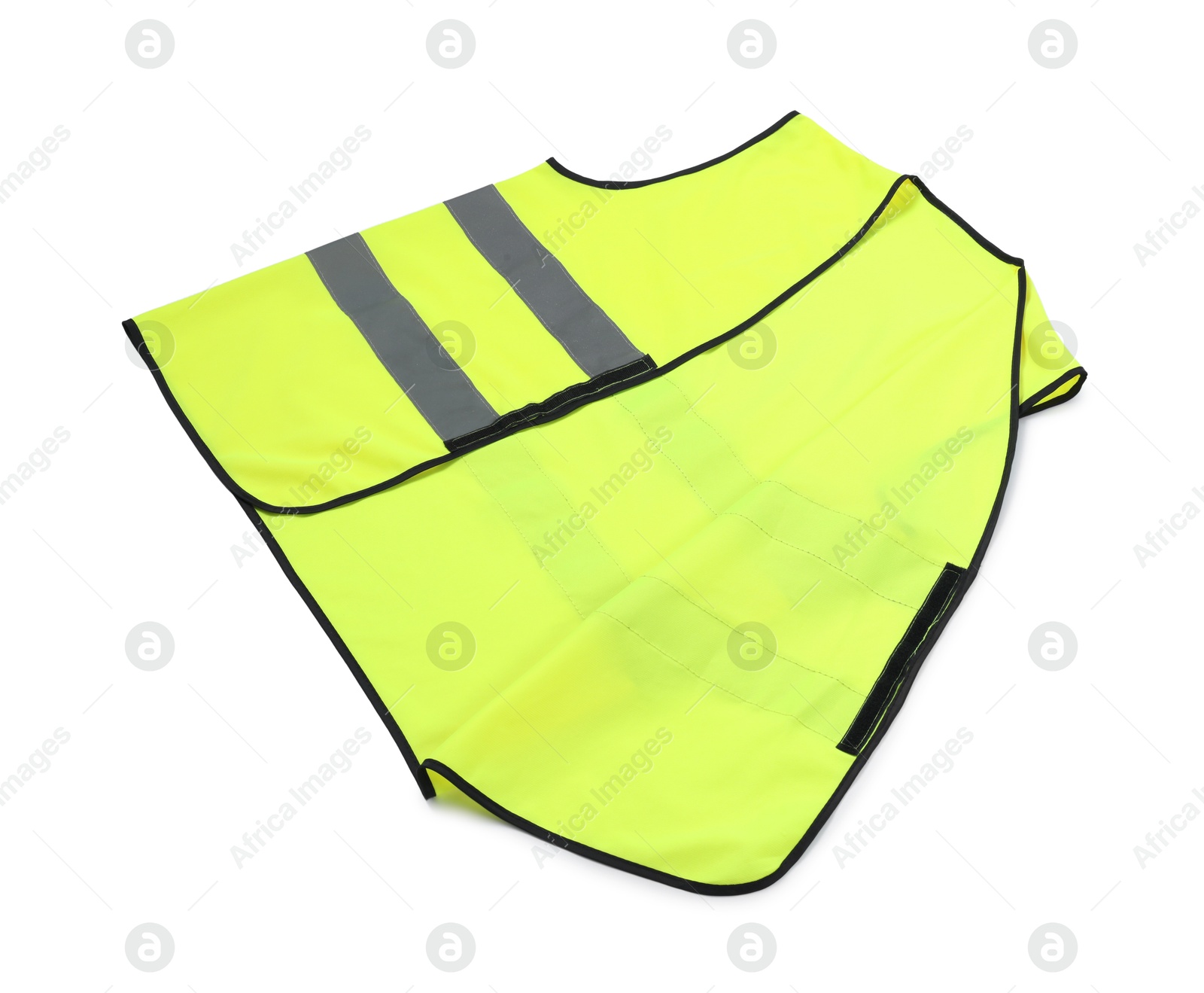 Photo of Reflective vest isolated on white. Safety equipment