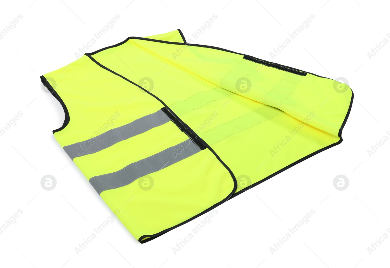 Photo of Reflective vest isolated on white. Safety equipment