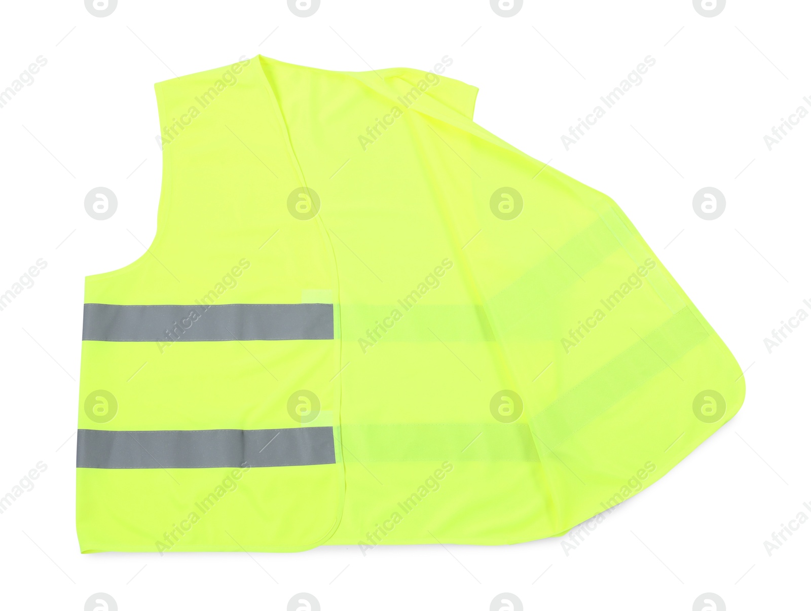 Photo of Reflective vest isolated on white, top view. Safety equipment