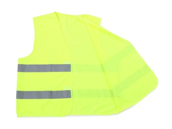 Photo of Reflective vest isolated on white, top view. Safety equipment