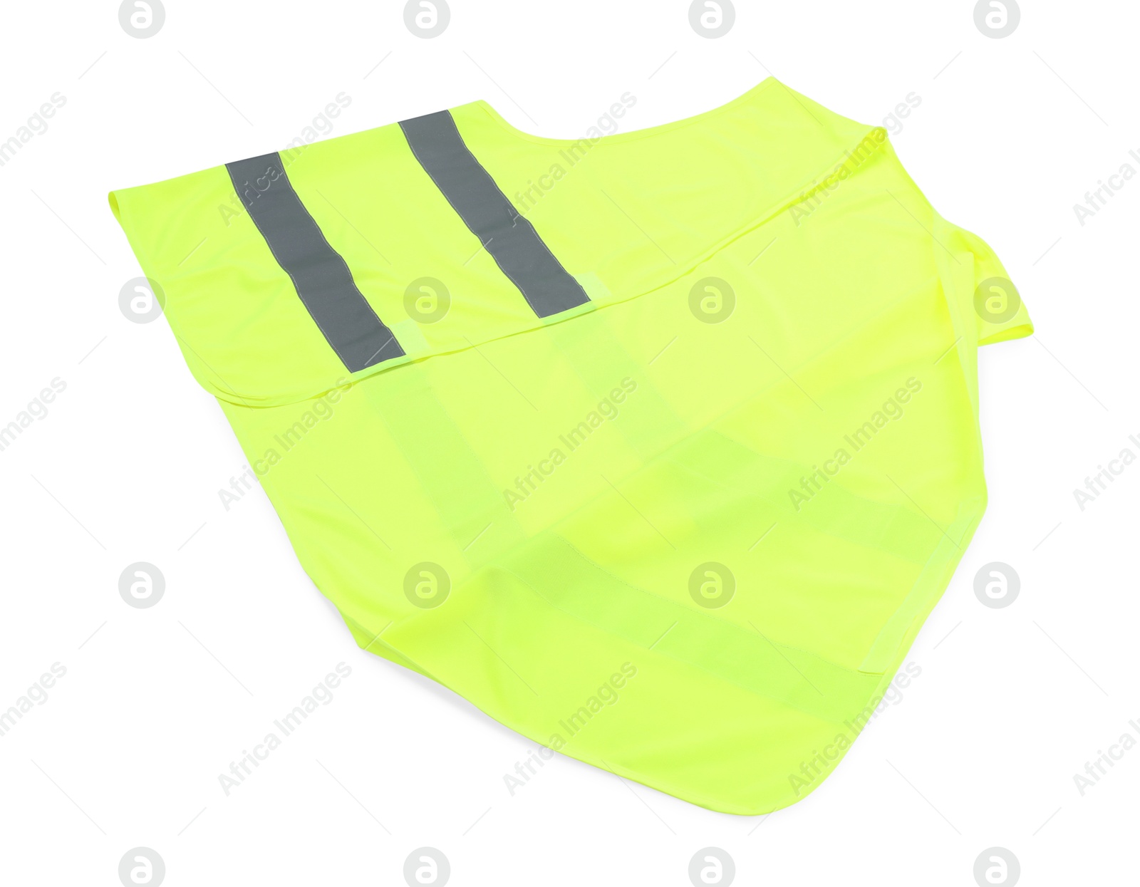 Photo of Reflective vest isolated on white. Safety equipment