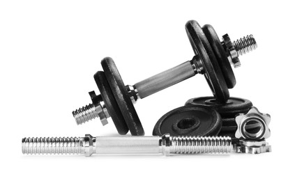 Barbell and parts of one isolated on white