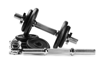 Photo of Barbell and parts of one isolated on white