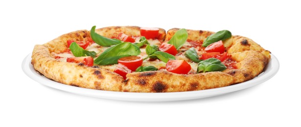 Photo of One delicious Margherita pizza isolated on white