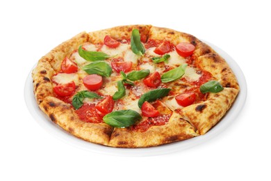 Photo of One delicious Margherita pizza isolated on white