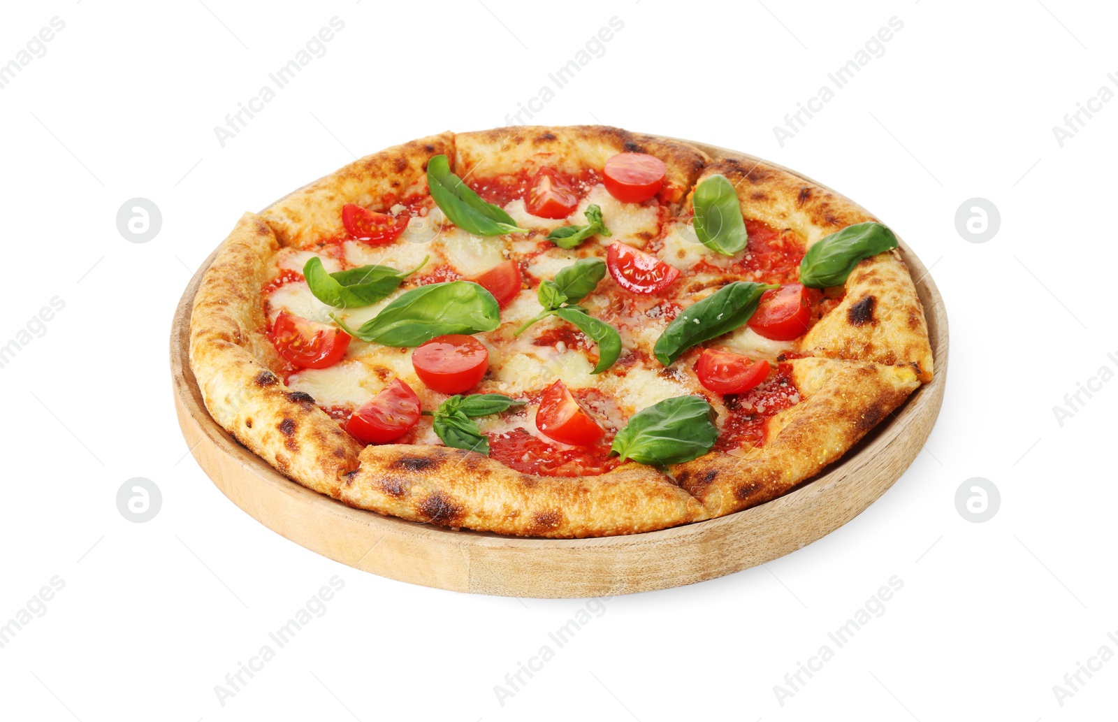 Photo of One delicious Margherita pizza isolated on white