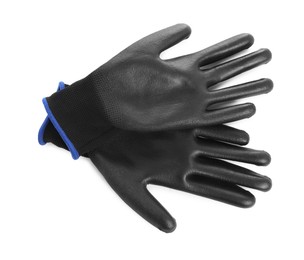 Protective gloves isolated on white, top view. Safety equipment