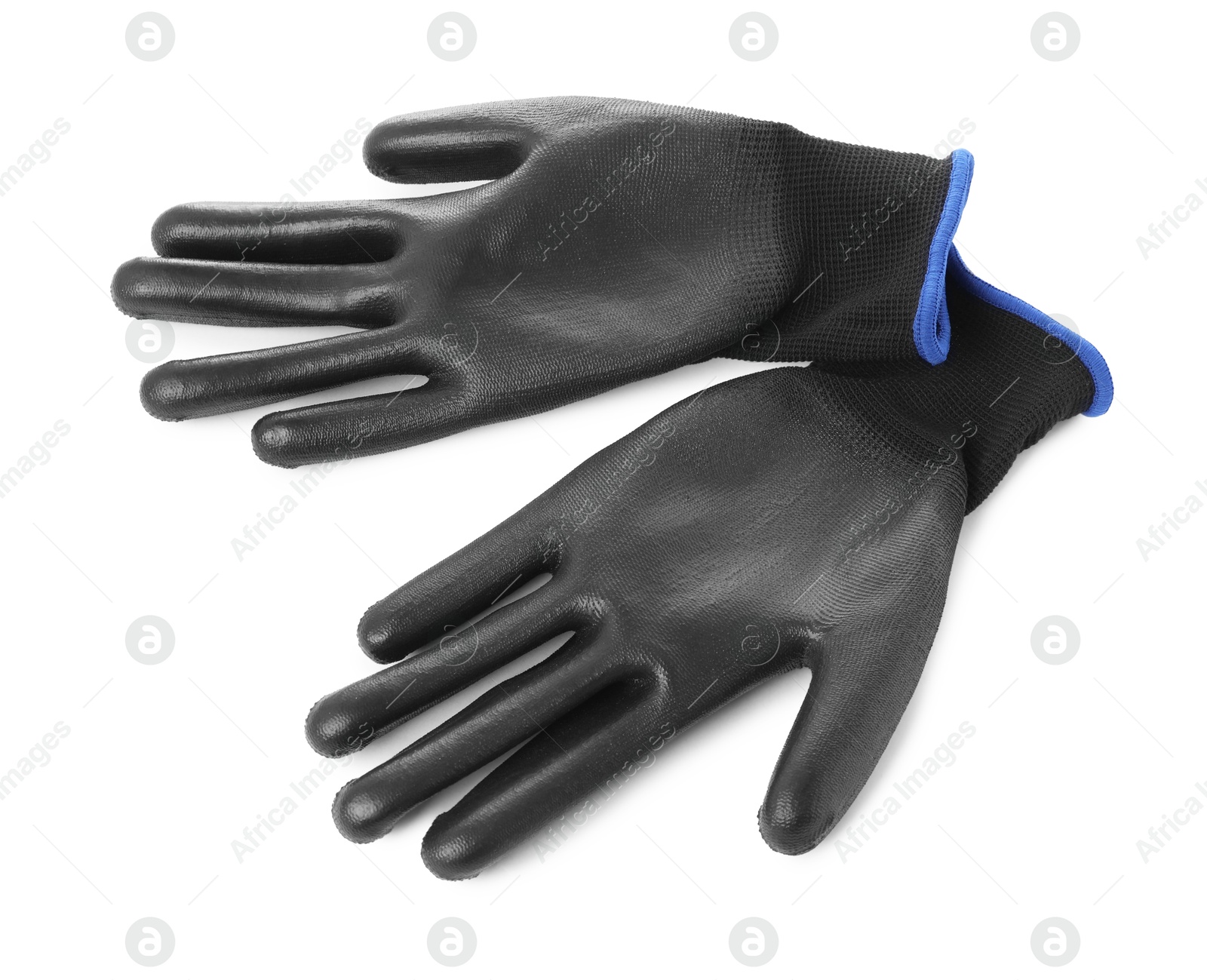 Photo of Protective gloves isolated on white, top view. Safety equipment