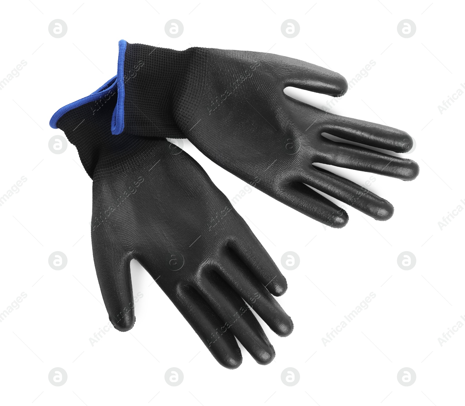 Photo of Protective gloves isolated on white, top view. Safety equipment