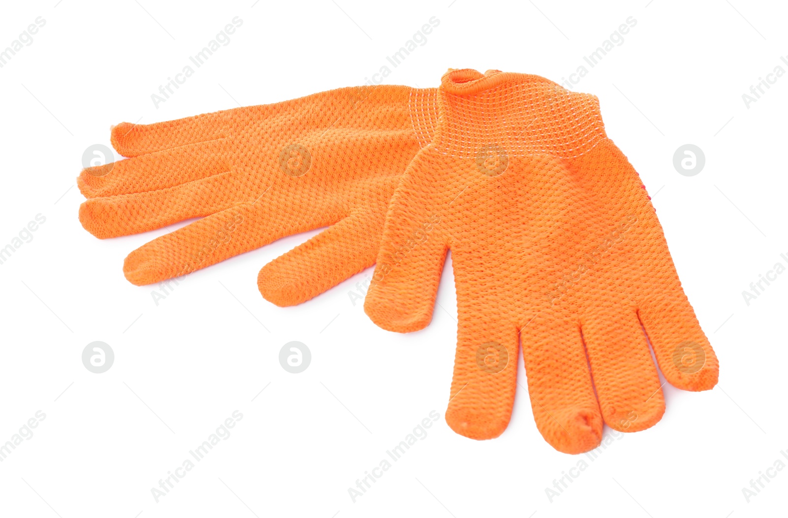 Photo of Protective gloves isolated on white. Safety equipment