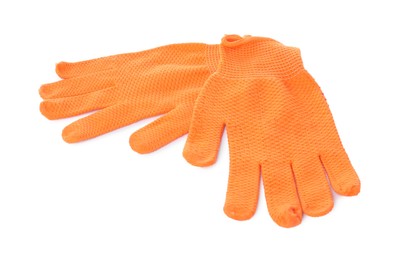 Photo of Protective gloves isolated on white. Safety equipment