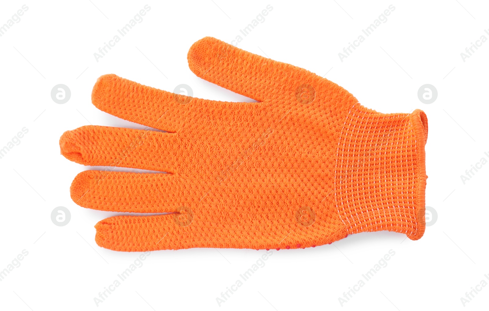 Photo of Protective glove isolated on white, top view. Safety equipment