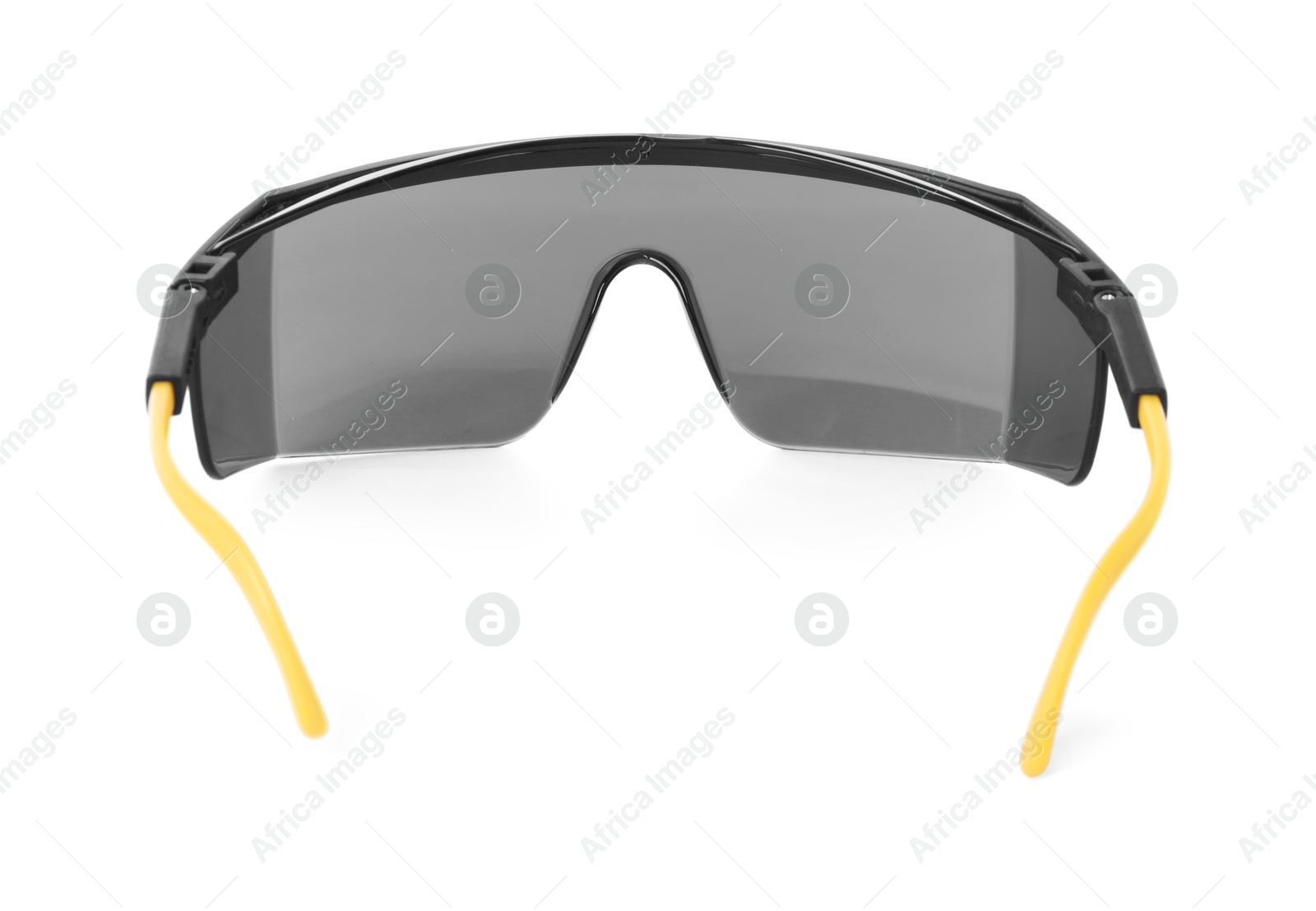 Photo of Protective goggles isolated on white. Safety equipment