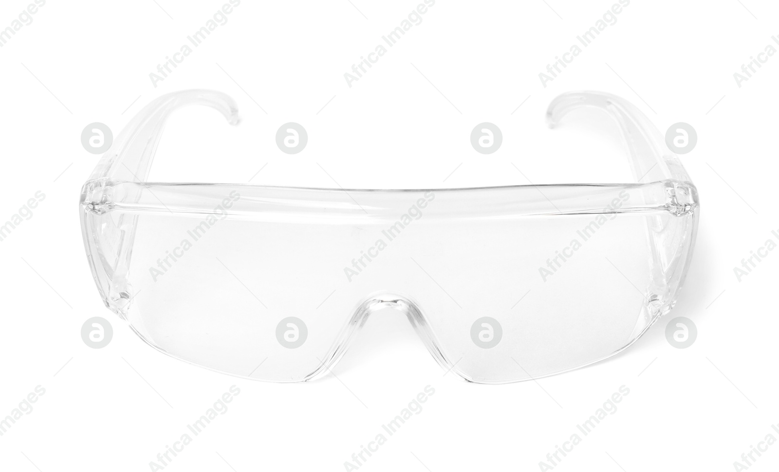 Photo of Protective goggles isolated on white. Safety equipment