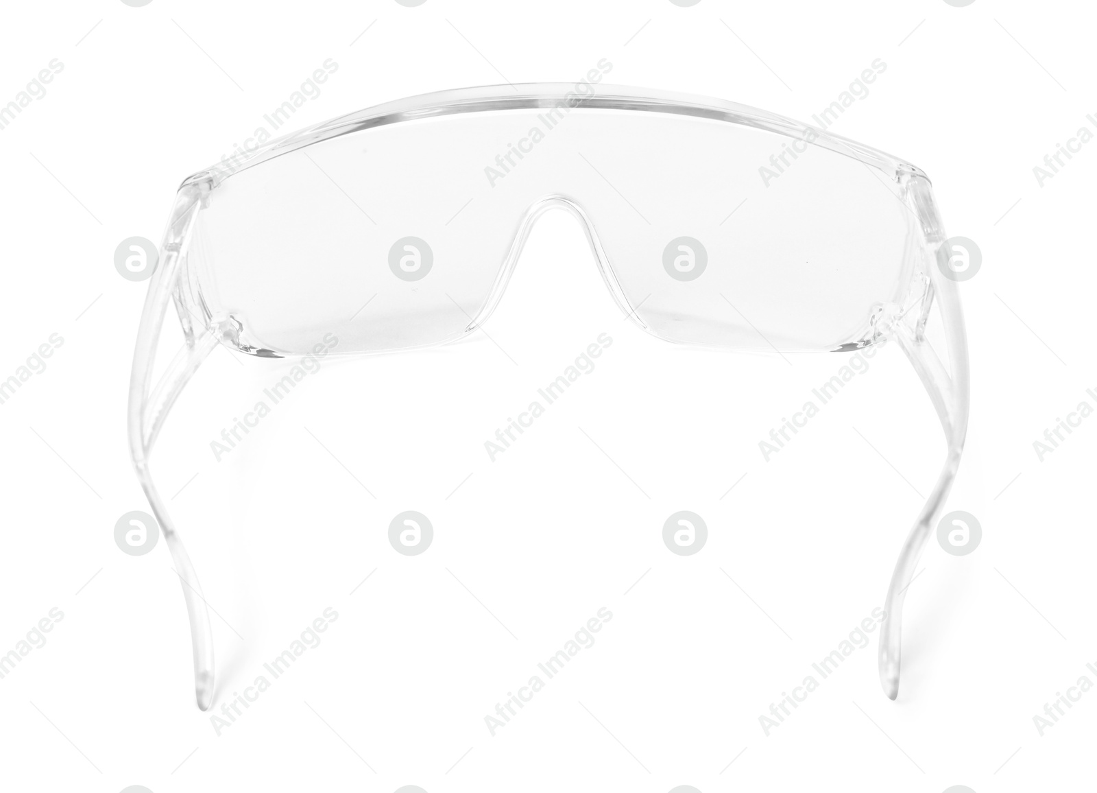 Photo of Protective goggles isolated on white. Safety equipment