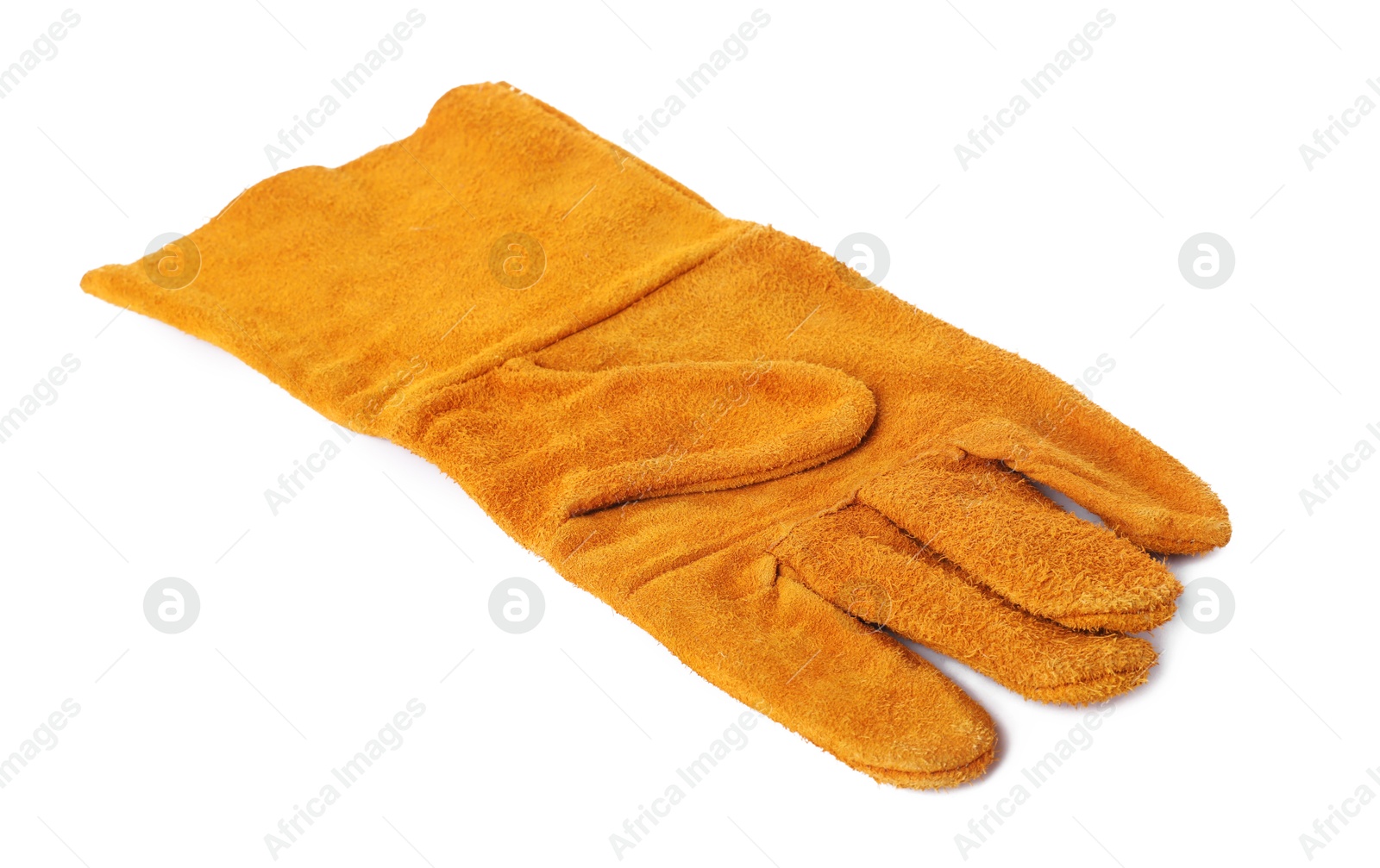 Photo of Protective glove isolated on white. Safety equipment