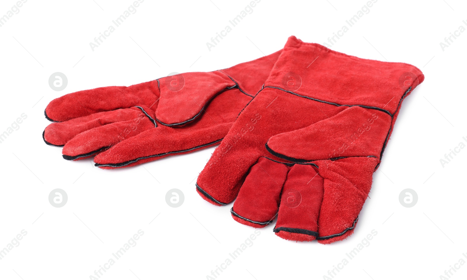 Photo of Protective gloves isolated on white. Safety equipment