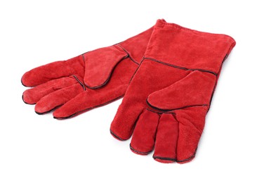 Photo of Protective gloves isolated on white. Safety equipment