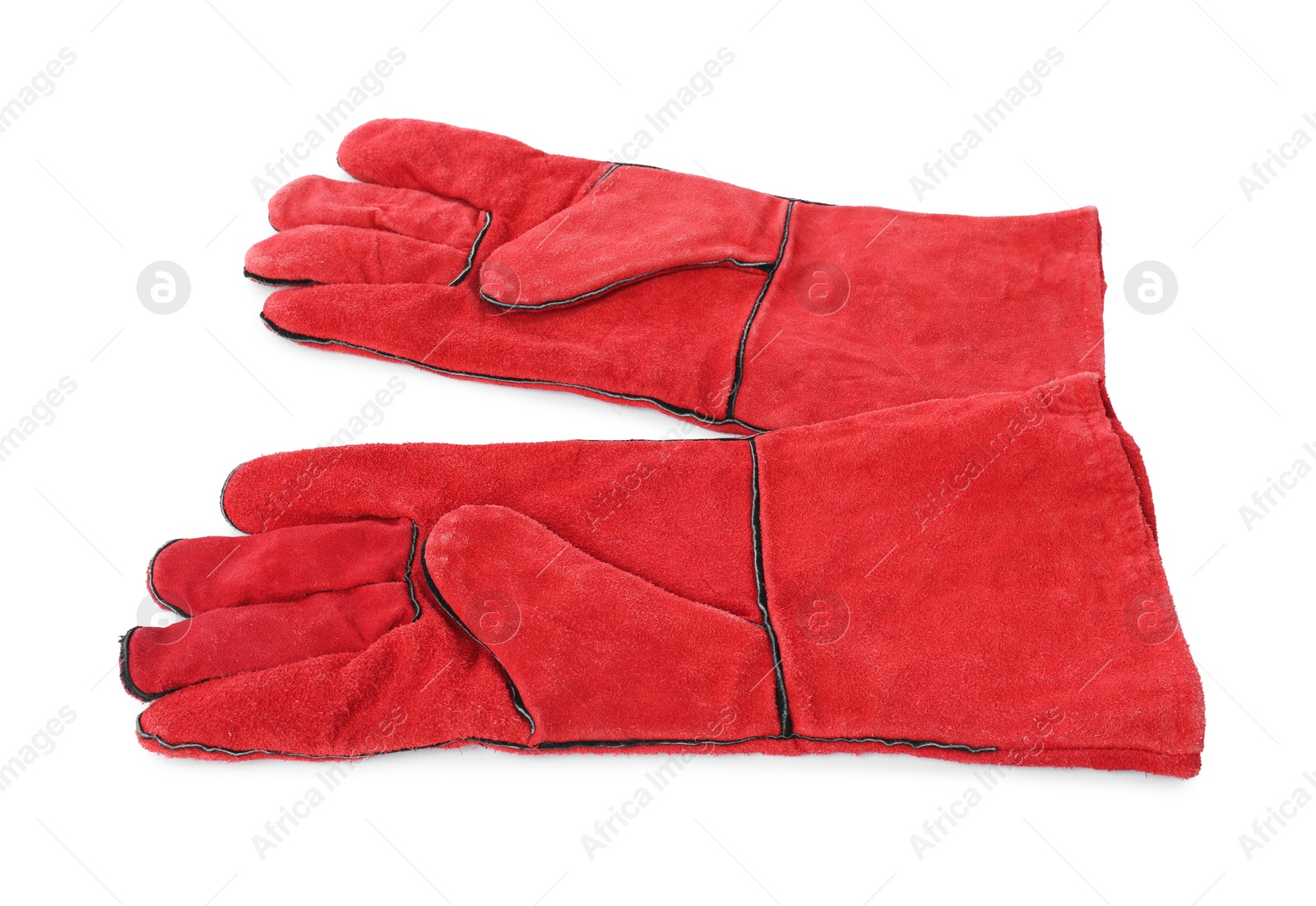 Photo of Protective gloves isolated on white. Safety equipment