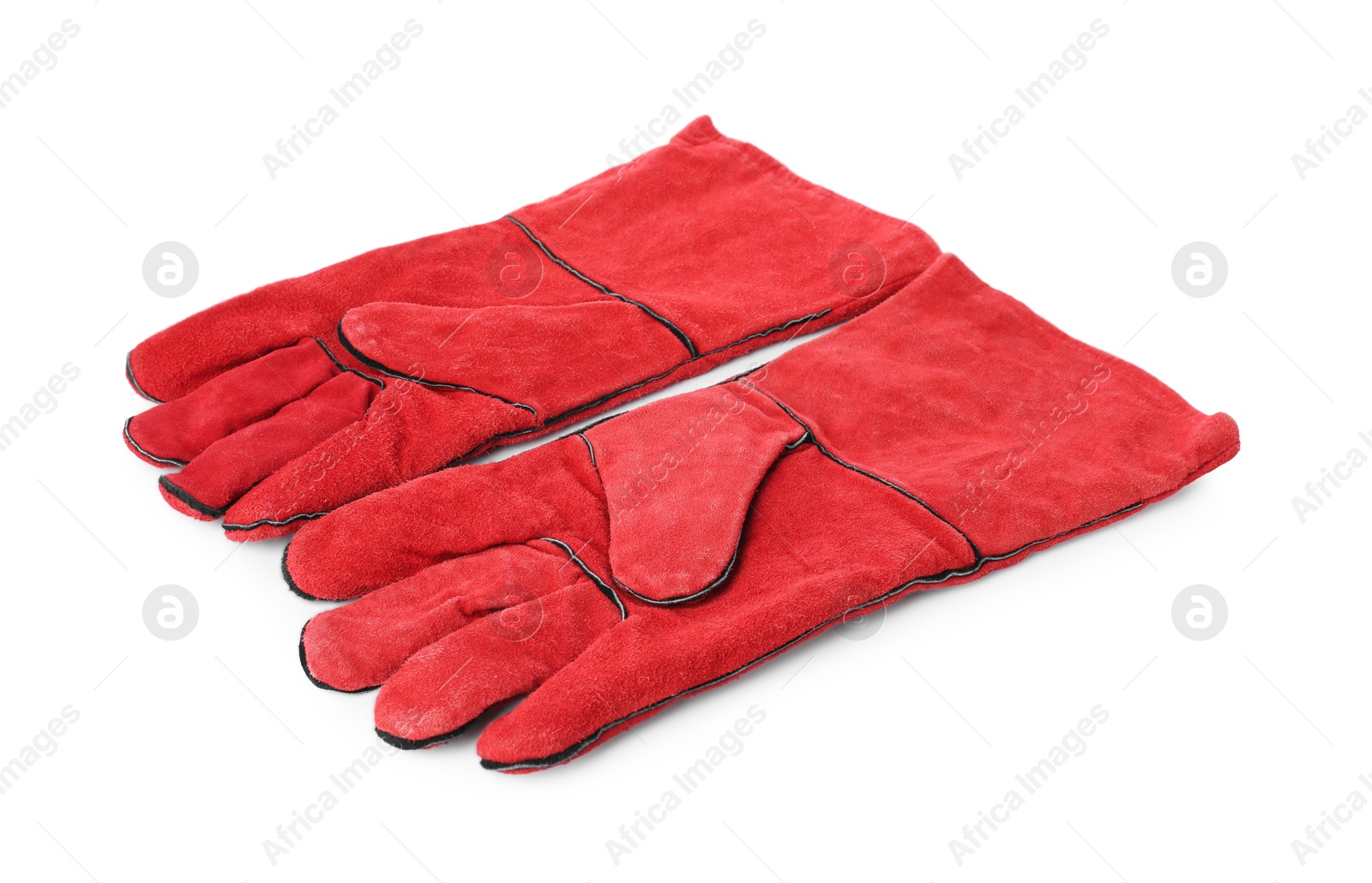 Photo of Protective gloves isolated on white. Safety equipment